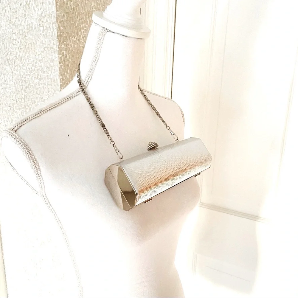 Silver lizard embossed evening bag clutch